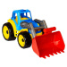 Traktor modrý s prednou červenou lyžicou