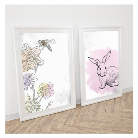 Detská sada plagátov s motívom kvetov a králika