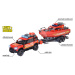 Autíčko hasičské s prívesom a loďou Land Rover Fire Rescue Majorette kovové so zvukom a svetlom 