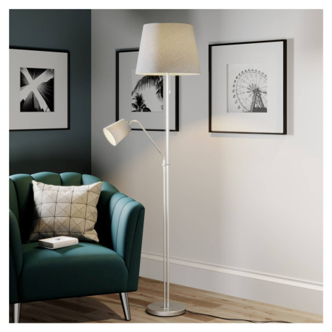 Stojacia lampa Lindby Nantwin, 175 cm, sivá, nikel, textil