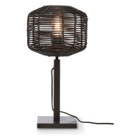 Čierna stolová lampa s ratanovým tienidlom (výška 40 cm) Tanami – Good&Mojo