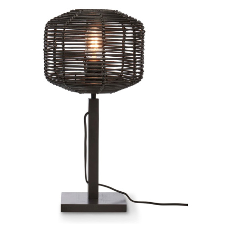 Čierna stolová lampa s ratanovým tienidlom (výška 40 cm) Tanami – Good&amp;Mojo Good&Mojo