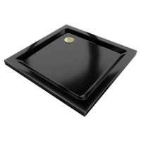 MEXEN/S - Flat Sprchová vanička štvorcová slim 100 x 100, čierna + zlatý sifón 40701010G