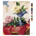 Maľovanie podľa čísel - ZÁTIŠIE BIELE A RUŽOVÉ RUŽE NA ČERVENOM OBRUSE (PIETER WAGEMANS) Rámovan