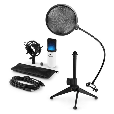 Auna MIC-900WH-LED V2, trojdielna USB mikrofónová sada, kondenzátorový mikrofón + pop-filter + s