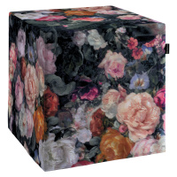 Dekoria Taburetka tvrdá, kocka, farebné kvety na tmavom pozadí, 40 x 40 x 40 cm, Gardenia, 161-0