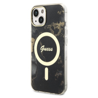 Plastové puzdro Guess na Apple iPhone 14 GUHMP14SHTMRSK Marble IML MagSafe čierne