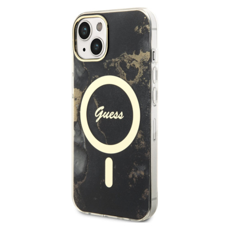 Plastové puzdro Guess na Apple iPhone 14 GUHMP14SHTMRSK Marble IML MagSafe čierne