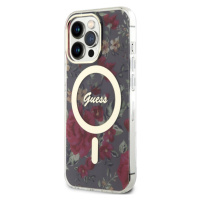 Plastové puzdro Guess na Apple iPhone 14 Pro Max GUHMP14XHCFWSA Flowers IML MagSafe Kaki