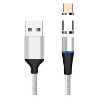 PremiumCord Magnetický micro USB a USB-C nabíjací a dátový kábel, 1m, strieborná