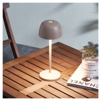 Lindby LED dobíjacia stolová lampa Arietty, béžová, hliník, Ø 10,5 cm