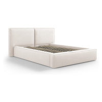 Béžová čalúnená dvojlôžková posteľ s úložným priestorom a roštom 140x200 cm Arendal – Cosmopolit