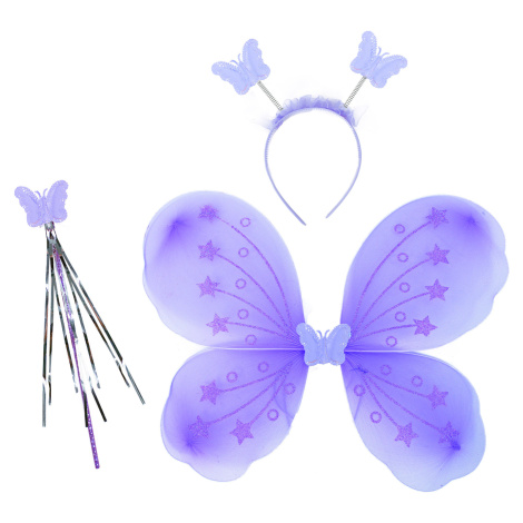 Motýlie krídla fialová s čelenkou a paličkou