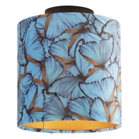 Stropná lampa s velúrovými odtieňmi motýľov so zlatom 20 cm - čierna Combi