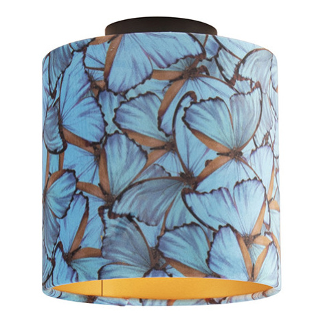 Stropná lampa s velúrovými odtieňmi motýľov so zlatom 20 cm - čierna Combi QAZQA