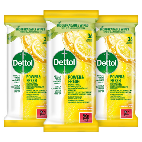DETTOL Antibakteriálne obrúsky na povrchy Citrón 3× 36 ks