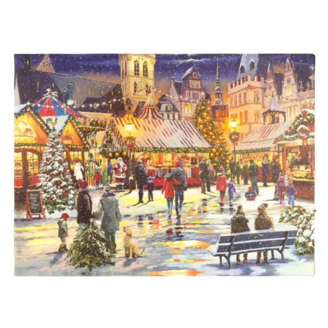 Nástenná maľba Vianočné trhy, 2 LED, 30 x 40 cm