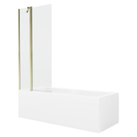 MEXEN/S - Cubik obdĺžniková vaňa 150 x 70 cm s panelom + vaňová zástena 80 cm, transparent, zlat