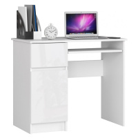 Písací stôl 90 cm Piksel biely ľavý lesk