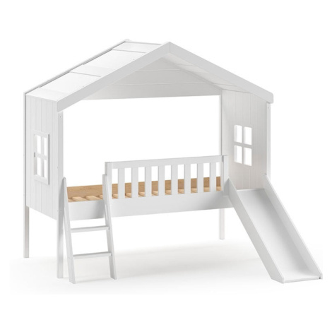 Biela domčeková vyvýšená detská posteľ z borovicového dreva 90x200 cm – Vipack