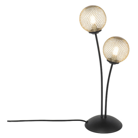Moderná stolná lampa čierna so zlatými 2-svetlami - Athens Wire QAZQA