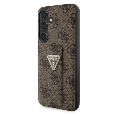 Guess PU Grip Stand 4G Strass Triangle Metal Logo Zadný Kryt pre Samsung Galaxy S24+ Brown