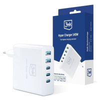 3mk sieťová nabíjačka - Hyper Charger 140W, GaN 3x USB-C (PD) / 2x USB, biela