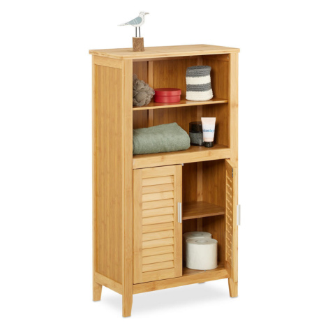 Relaxdays KÚPEĽŇOVÁ SKRINKA Prírodná bambus lamelové dvierka 92 cm