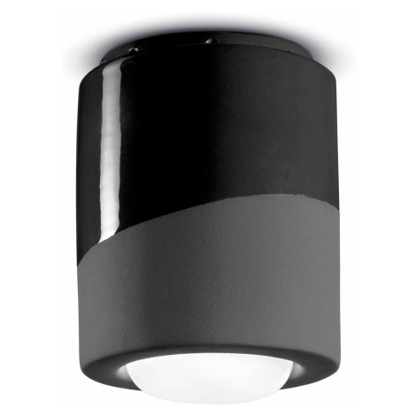 Stropné svietidlo PI, valcové, Ø 12,5 cm čierne Ferro Luce