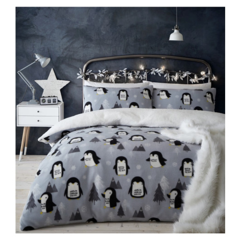 Sivé fleecové obliečky 200x135 cm Cosy Penguin - Catherine Lansfield