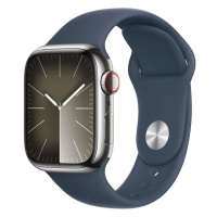 APPLE WATCH SERIES 9 GPS + CELLULAR 45MM SILVER STAINLESS STEEL CASE STORM BLUE SPORTB-S/M,MRMN3