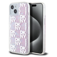 DKNY Liquid Glitter Checkered Pattern Zadný Kryt pre iPhone 15 Pink