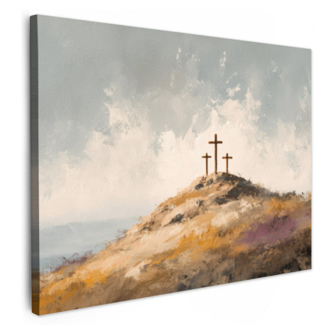 MuchoWow OBRAZ NA PLÁTNE Kopce - Abstrakt - Kresťanstvo - Kríž 80x60 cm