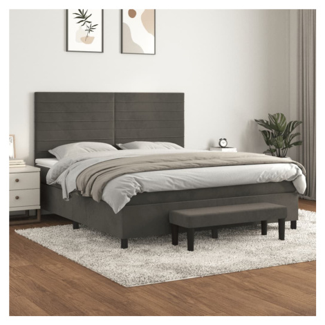 vidaXL Posteľný rám boxspring s matracom tmavosivý 160x200 cm zamat