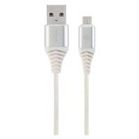 Kábel CABLEXPERT USB 2.0 AM na MicroUSB (AM/BM), 1m, opletený, bielo-strieborný, blister, PREMIU