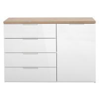 Carryhome KOMODA, dub artisan, biela s vysokým leskom, 120/83/44 cm