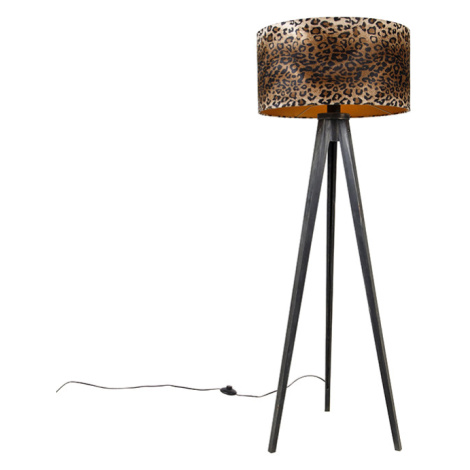 Stojacia lampa statív čierny s tienidlom leopard 50 cm - Tripod Classic QAZQA