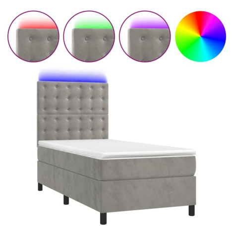 vidaXL PosteÄľ boxsping s matracom a LED bledosivĂˇ 90x190 cm zamat