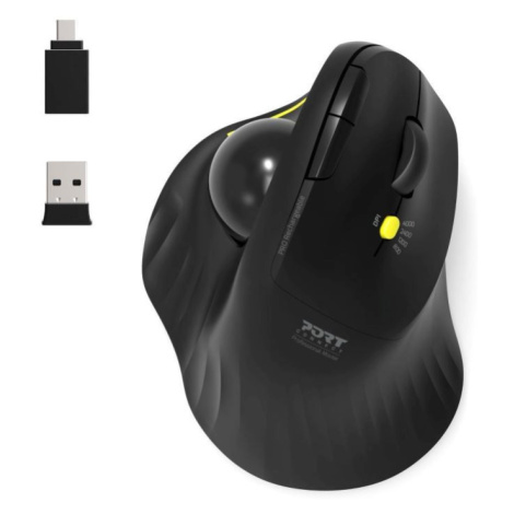 PORT CONNECT ERGONOMIC TRACKBALL, bezdrátová ergonomická myš, 2,4 Ghz a Bluetooth®, USB-A/C, čer