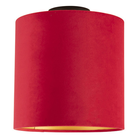 Stropné svietidlo s velúrovým tienidlom červené so zlatým 25 cm - čierne Combi QAZQA