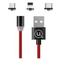 Magnetický kábel USAMS 3v1 - lightning/USB-C/microUSB červený