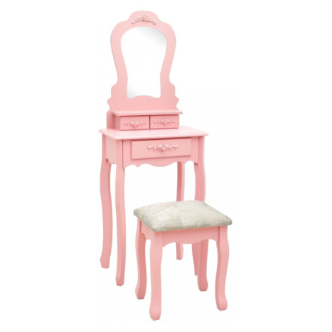 Toaletný stolík s taburetom Dekorhome Ružová,Toaletný stolík s taburetom Dekorhome Ružová vidaXL