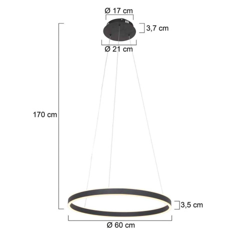 LED závesné svietidlo Ringlux Ø 60 cm 2-pl. čierna Steinhauer BV