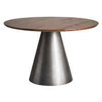Estila Moderný okrúhly jedálenský stôl Seipur so striebornou kovovou podstavou a masívnou hnedou