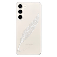 Odolné silikónové puzdro iSaprio - Writing By Feather - white - Samsung Galaxy S23+ 5G