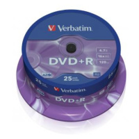 Verbatim DVD+R, Matt Silver, 43500, 4.7GB, 16x, spindle, 25-pack, bez možnosti potisku, 12cm, pr