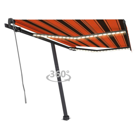 vidaXL Automatická markíza LED senzor vetra 350x250 cm oranžovo-hnedá