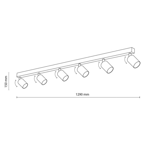 Stropný reflektor Top, nastaviteľný, hnedý, lineárny so šiestimi plameňmi