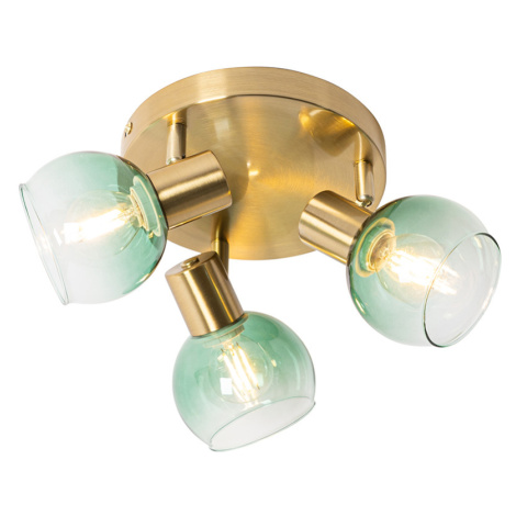 Art Deco stropné svietidlo zlaté so zeleným sklom 3 svetlá - Vidro QAZQA