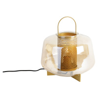 Stolná lampa Art Deco zlatá s jantárovým sklom 30 cm - Kevin